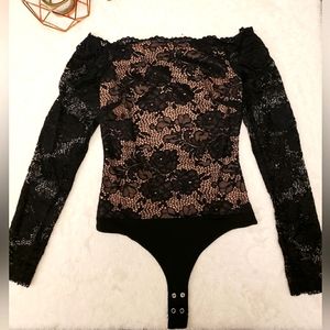 Dynamite - Black Lace and Nude Front Bodysuit